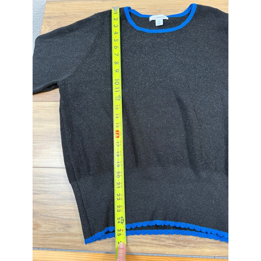 Liz Claiborne Black Blue Sparkle Knit Crew Neck Long Sleeve Sweater XXL NWT $49 - Picture 8 of 11